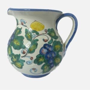 VTG Studio Art Pottery Ceramic Floral Grapes Pitcher Made in Italy Country Core
